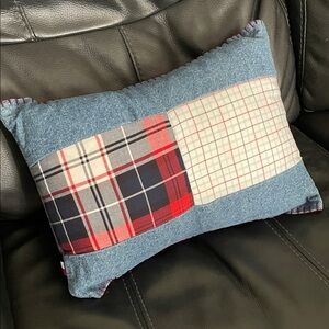 Tommy Hilfiger Home Plaid Patchwork & Denim Throw Pillow w stitching detail